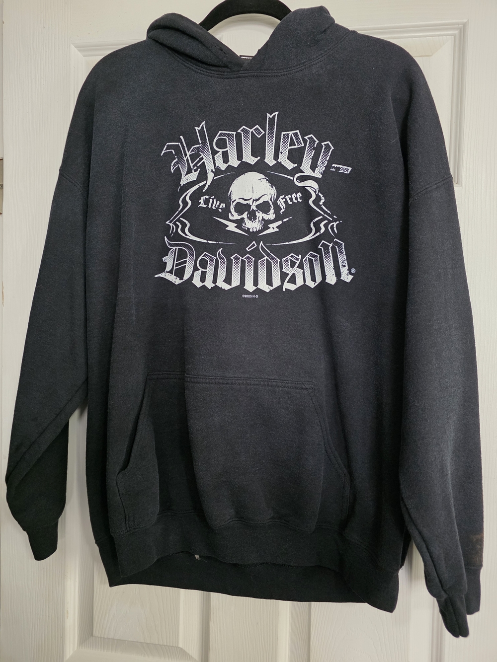Harley-Davidson Black Pullover Hoodie with White Skull Logo